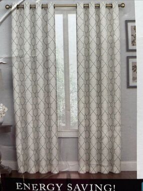 Two panels of Embroidered Lattice Room Darkening Window Panel - Aqua